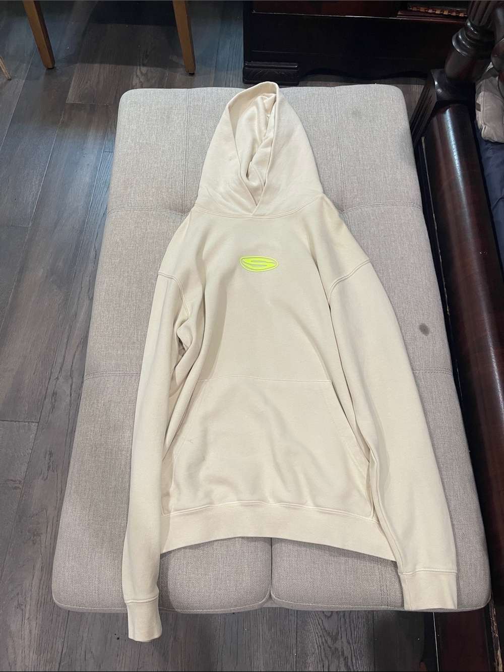 Studio Cream Hoodie with Neon Yellow-Green Logo